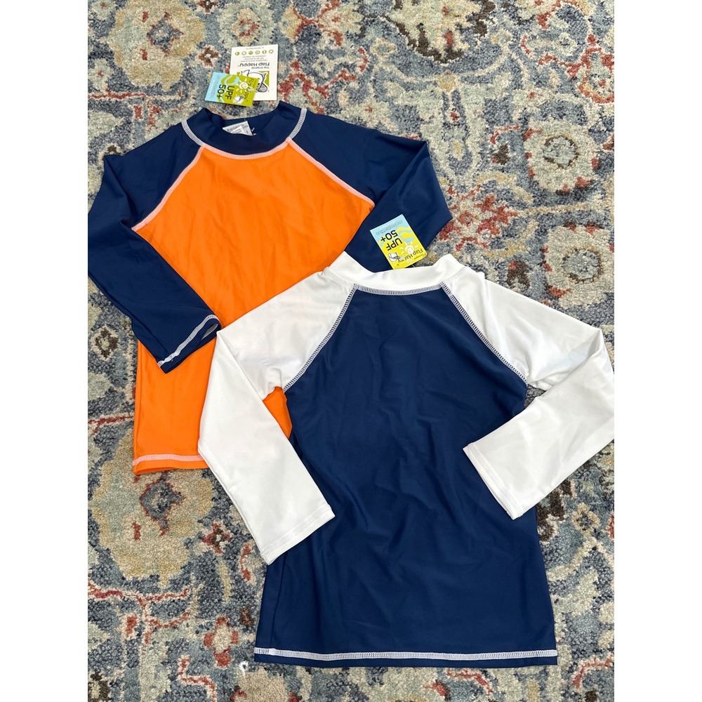 Flap Happy Rash Guard Bundle Boys 6 Navy Orange White UPF 50+ NWT
